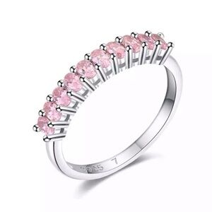 925 Sterling Silver Stackable Round Dazzling Pink Cubic Zirconia Ring
